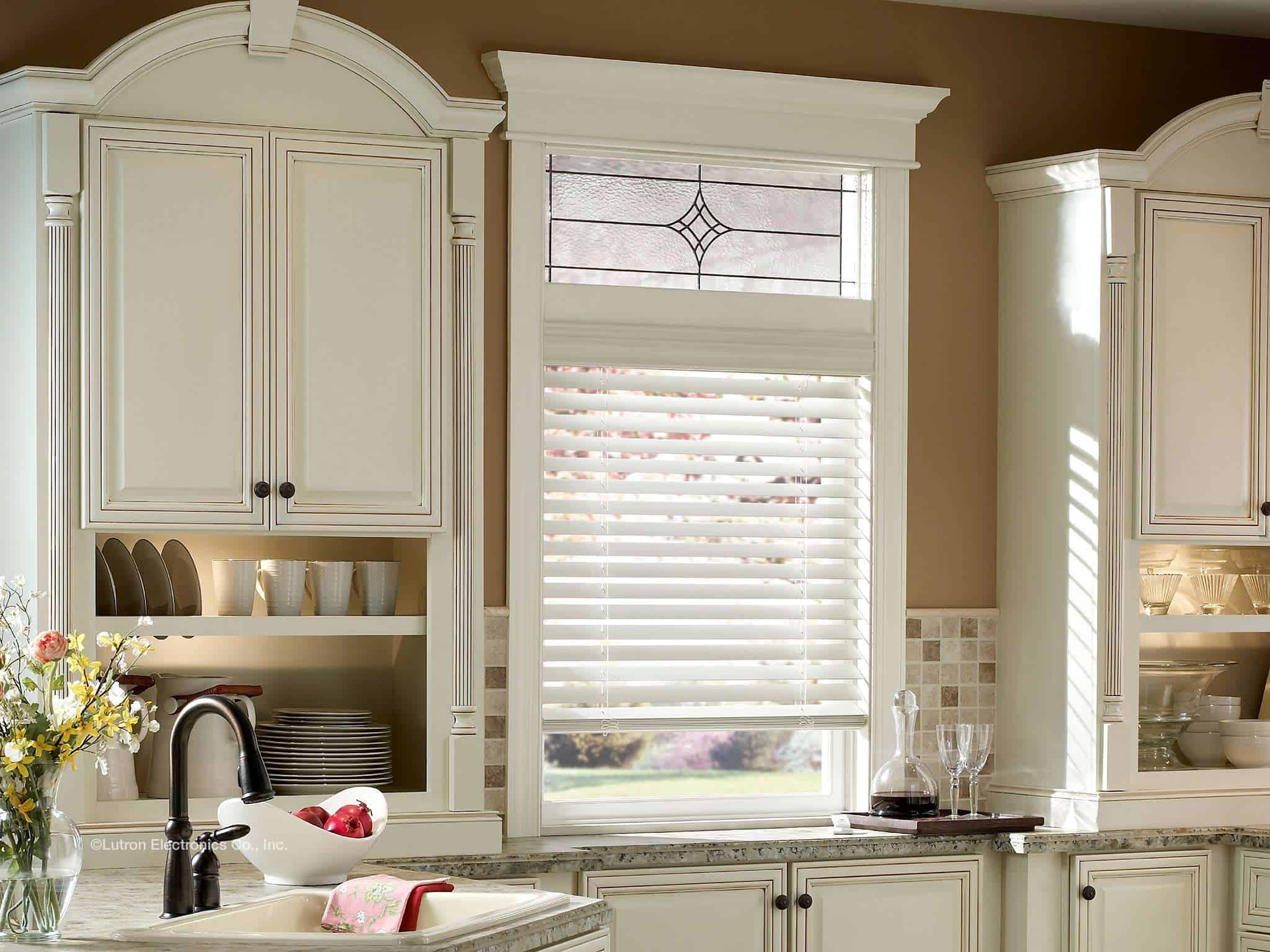 Kitchen with wood blinds from Shade.Shop