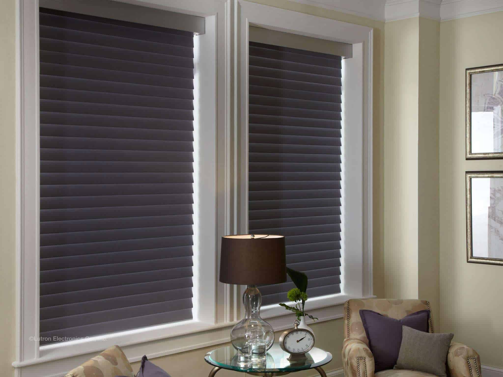 Family room with horizontal sheer blinds from Shade.Shop