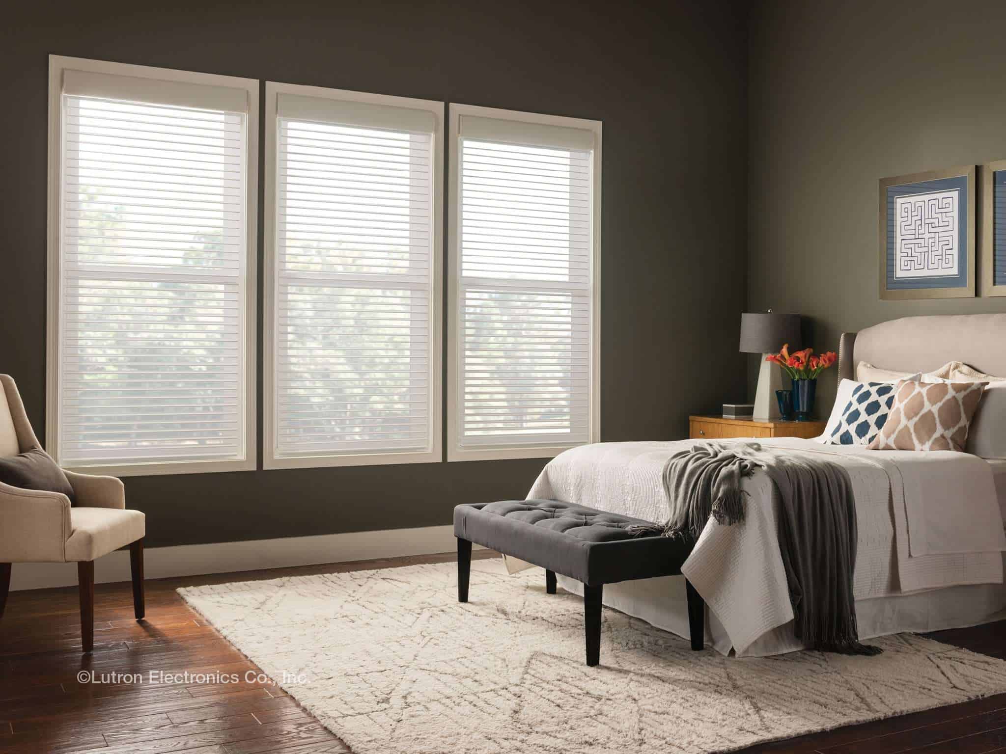 Bedroom with horizontal sheer blinds from Shade.Shop